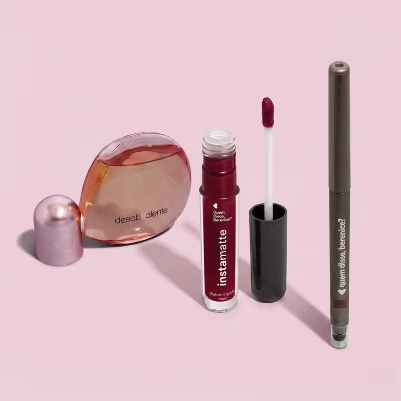Combo Eau de Parfum Desobediente 100ml + Batom Líquido Cerejali 4ml + Lápis de Olhos Marrô 1,2g