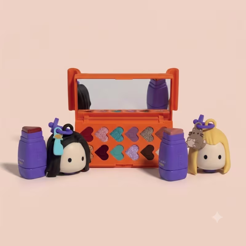 Combo Friends: Paleta de Sombras 10g + Berêstick 3 em 1 Vermelho Mônica 4g + Berêstick 3 em 1 Rosa Pêssego Phoebe 4g
