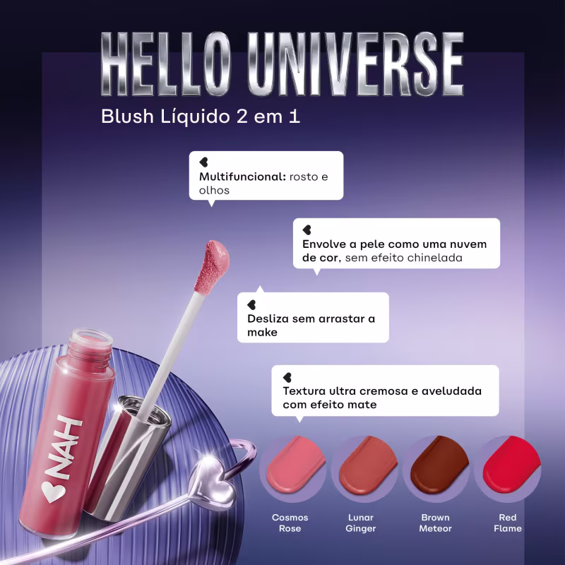 Blush Líquido 2 em 1 Rosa Cosmos Rose Nah Cardoso Hello Cloud 11ml