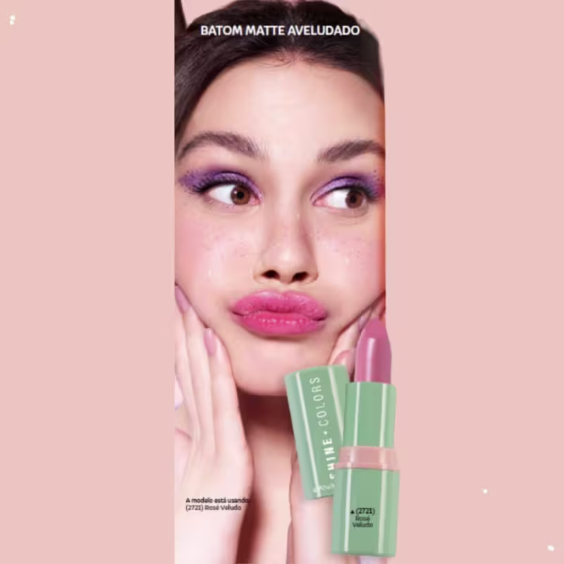 Batom Matte Abelha Rainha Shine Colors Rosé Veludo, 4g.