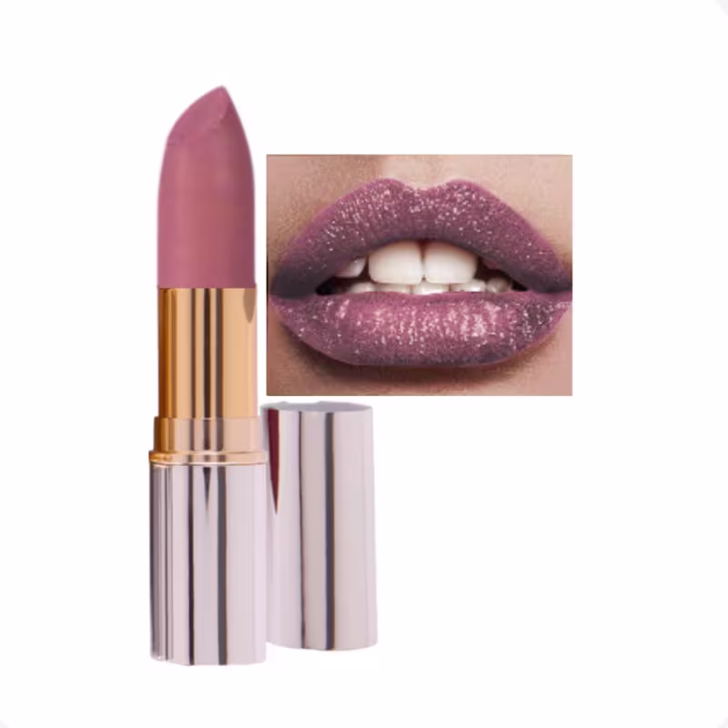 Batom Luxo Nude Lilac Gold Matte Cintilante Com Brilho Luminoso Viva Luxo ODORATA REF 2768