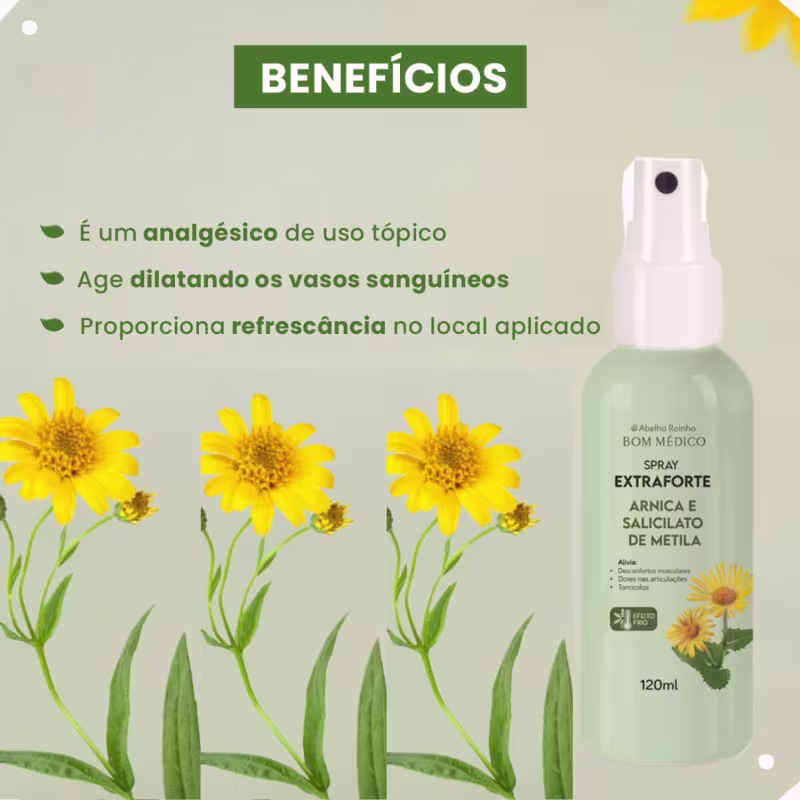 Spray Corporal Abelha Rainha Bom Médico Arnica e Salicilato de Metila Extraforte, 120ml.