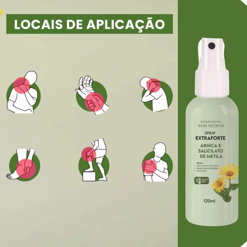Spray Corporal Abelha Rainha Bom Médico Arnica e Salicilato de Metila Extraforte, 120ml.