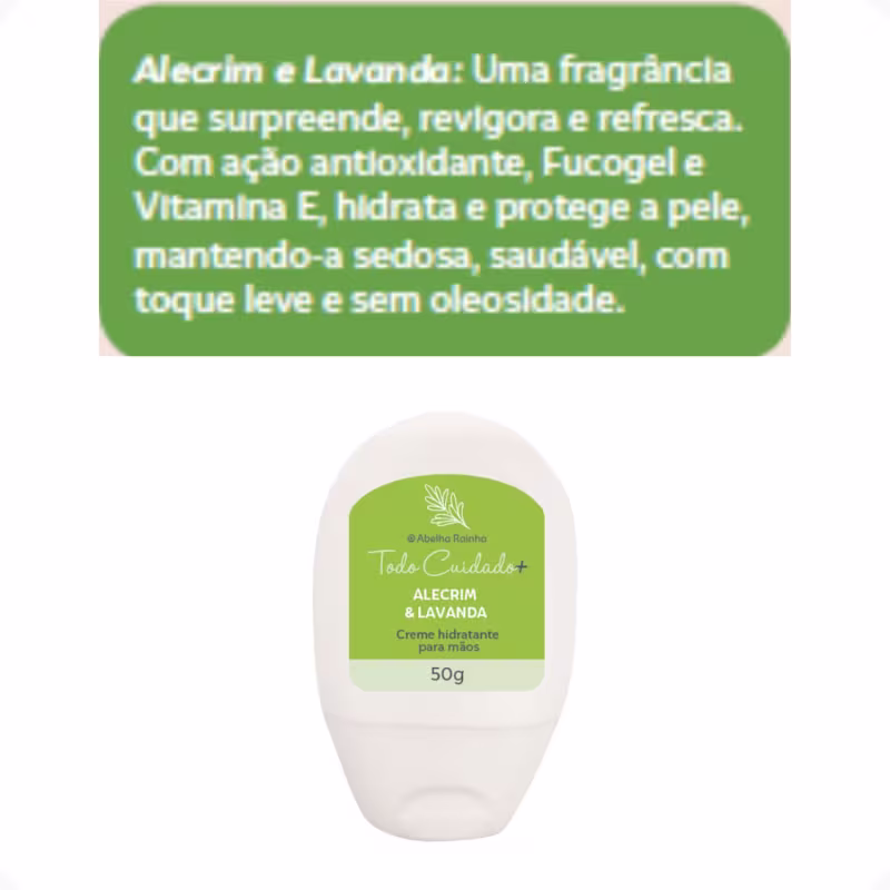 Creme Hidratante para Mãos Abelha Rainha Todo Cuidado Alecrim & Lavanda, 50g.