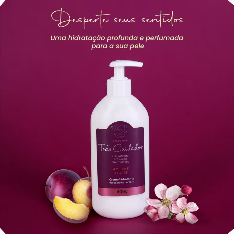 Creme Hidratante Corporal Abelha Rainha Todo Cuidado+ Ameixa e Flores, 400g.