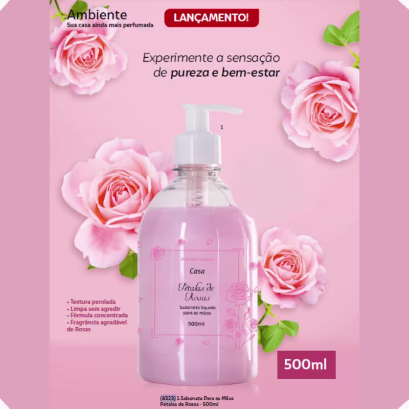 Sabonete Líquido para as Mãos Abelha Rainha Casa Pétalas de Rosas, 500ml.