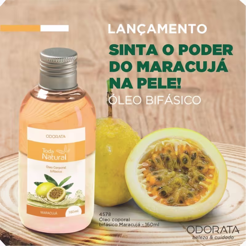 Óleo Corporal Bifásico Maracujá Toda Natural 160ml Odorata Efeito Calmante Relaxante REF 4578