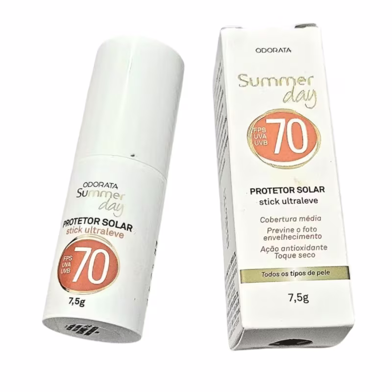 Protetor Solar Stick Ultraleve FPS 70 Cor Pele Clara Fácil Aplicação Seca Rápido Summer Day Odorata REF 4661