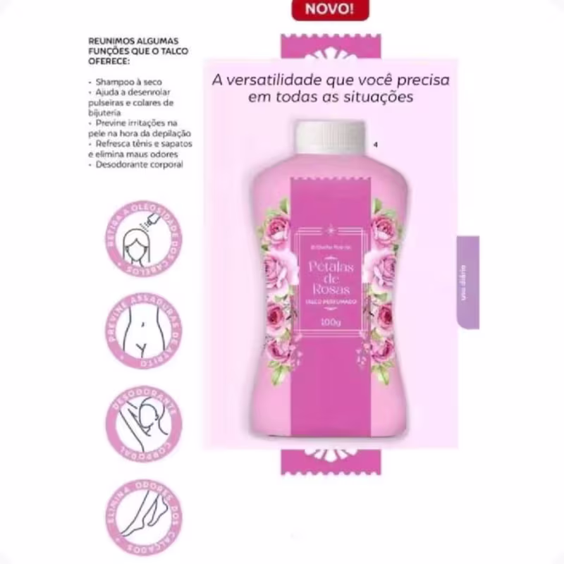 Talco Perfumado Abelha Rainha Pétalas de Rosas, 100g.