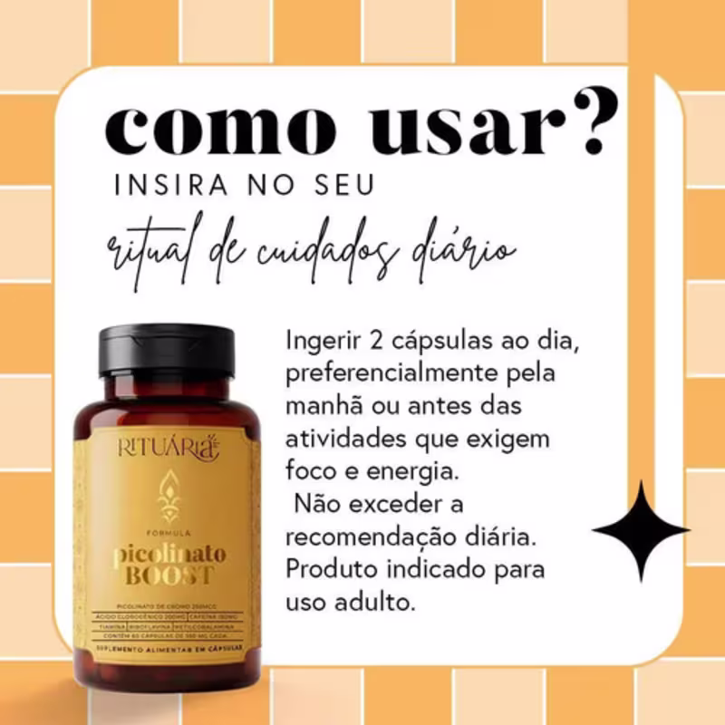 Suplemento Picolinato Boost Energia - Rituária - 60cp 500mg Sem Sabor