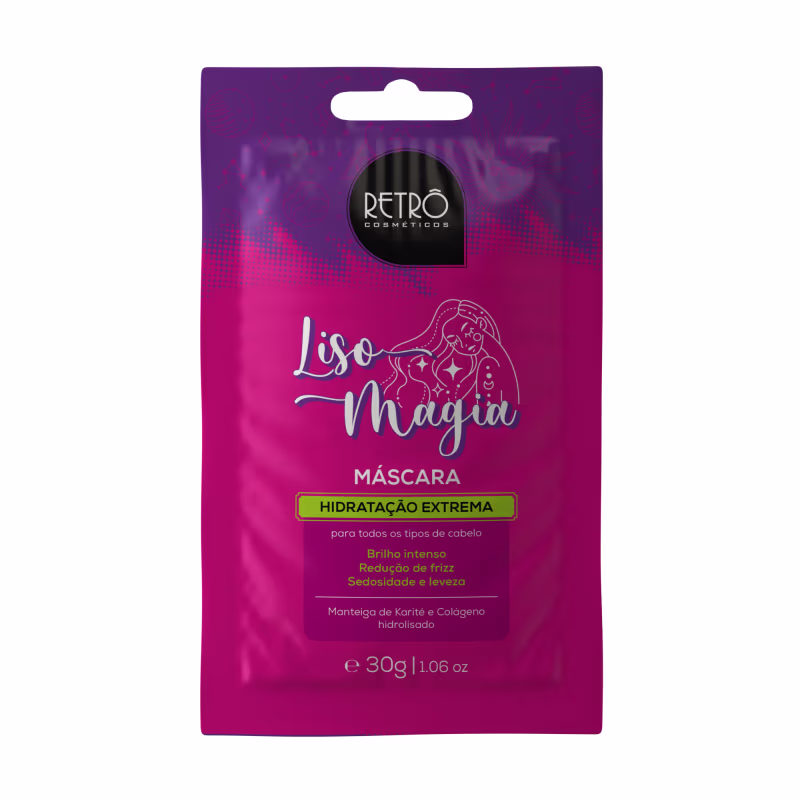 Máscara Retrô Cosméticos Hidratação Intensa e Controle de Frizz Sachê Liso Magia  - 30g