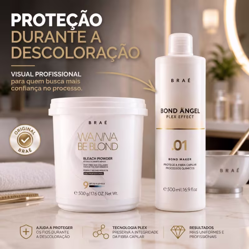 Kit Pó Descolorante + Bond Angel - Plex Effect Passo 1 Tratamento Protetor 500ml
