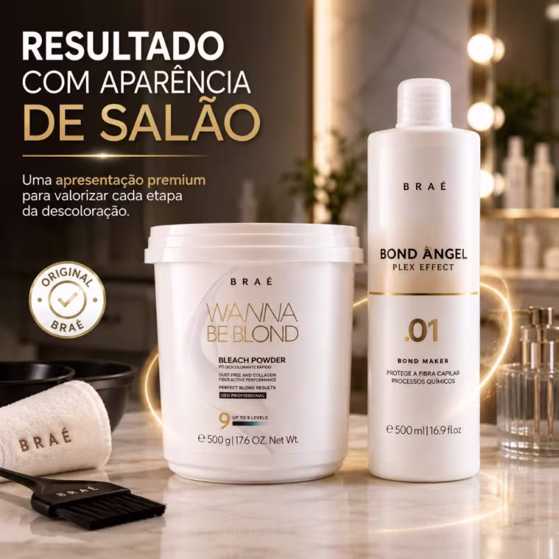 Kit Pó Descolorante + Bond Angel - Plex Effect Passo 1 Tratamento Protetor 500ml