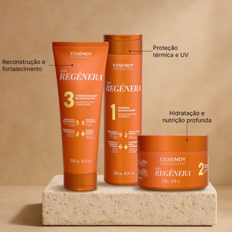 Kit Shampoo, Máscara e Condicionador Recosntrução 250ML Regenera Essendy