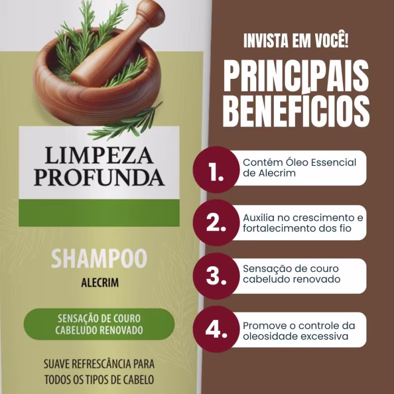 Shampoo De Alecrim + Polpa Aloe Vera Babosa Pura Para Cabelo
