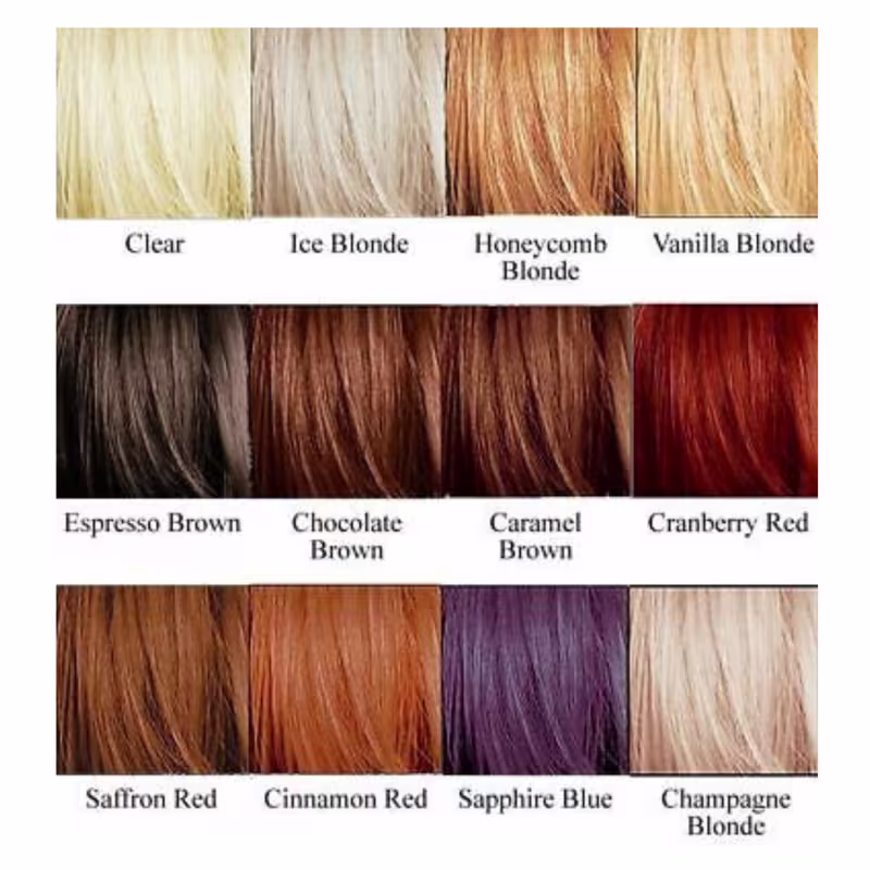 Tabela com amostra de todas as cores disponíveis de Cellophanes