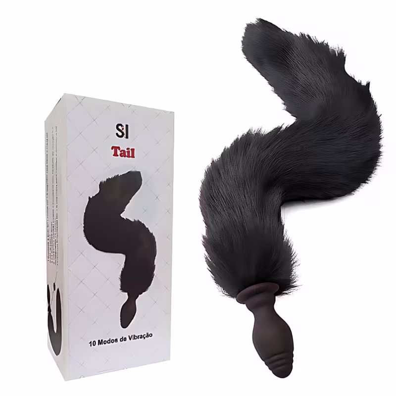 Plug Anal Cauda de Raposa em Silicone com Vibração 10 Intensidades 7,6cm x 3,1cm Recarregável Tail 39cm