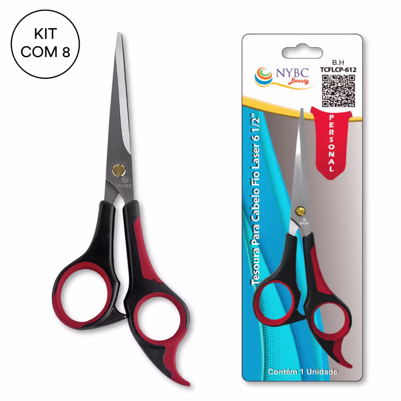 Kit NYBC Beauty Tesoura para Cabelo Fio Laser 6 1/2", 8 Unidades.