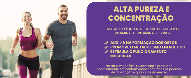 Trimagnésio (Malato, Taurato e Quelato) + Zinco, Vitamina C e D, 120 Cápsulas - Nutrione