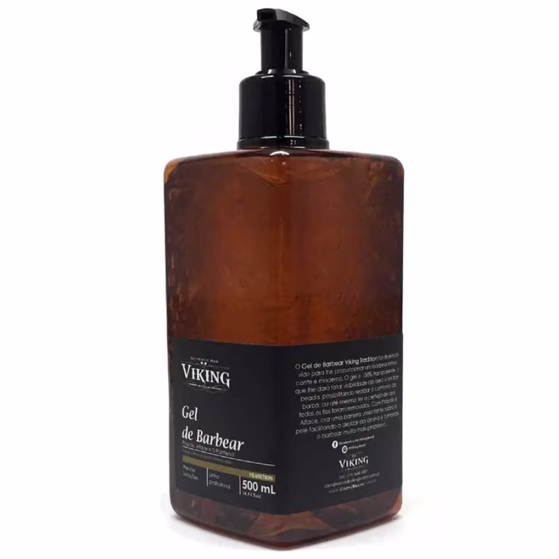 Frasco de gel de barbear da marca Viking, com 500 ml de capacidade