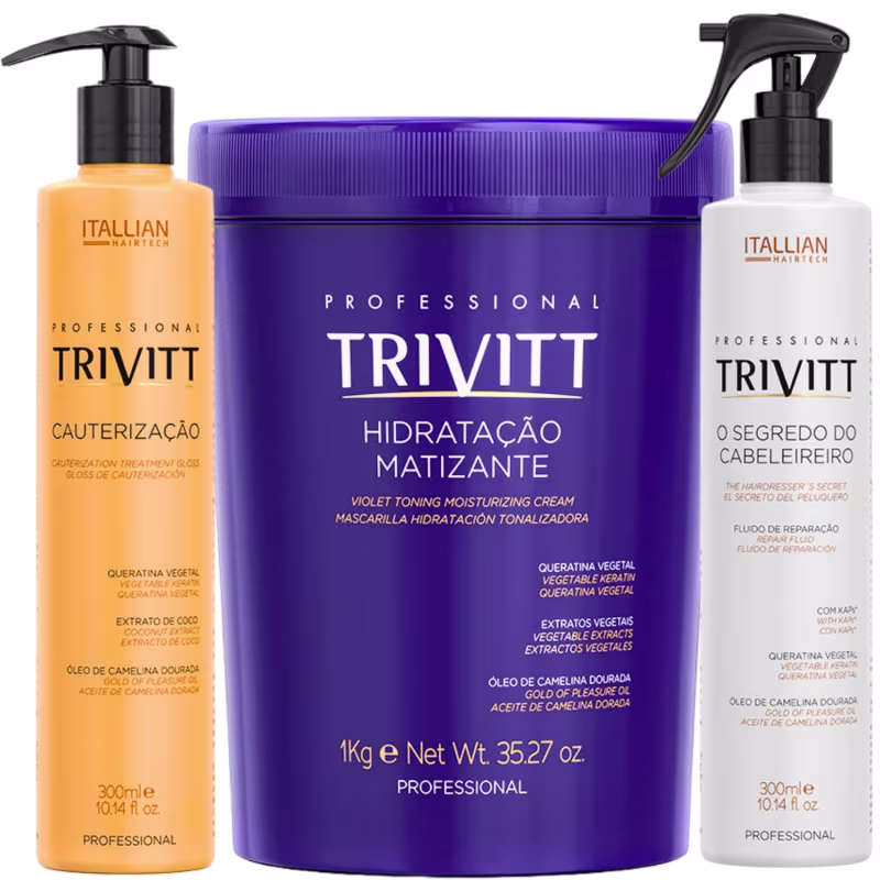 KIT HIDRATAÇÃO INTENSIVA MATIZANTE 1KG CAUTERIZAÇÃO E SEGREDO DO CABELEIREIRO TRIVITT