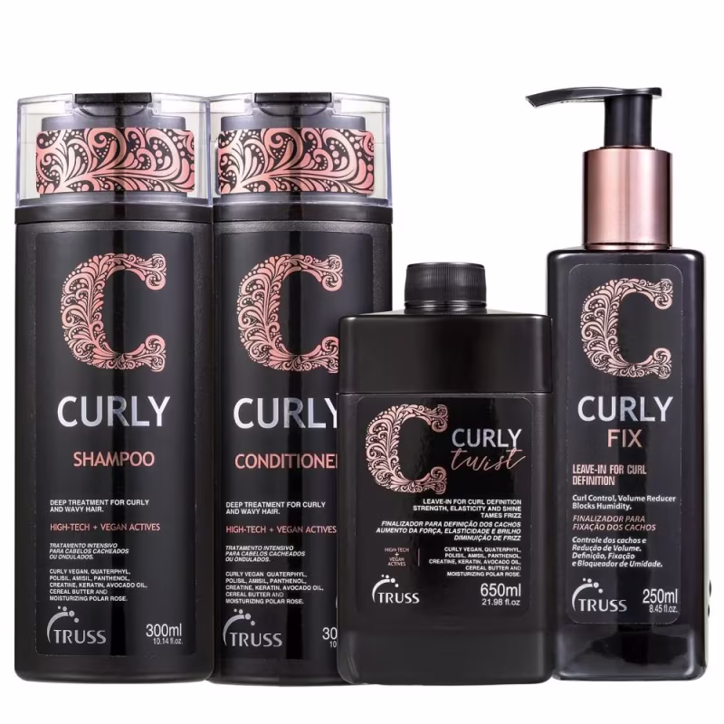Kit Truss Curly - Shampoo 300ml + Condicionador 300ml + Leave-In Twist 650ml + Leave-In Fix 250ml