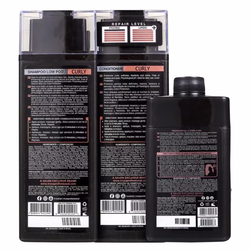 Kit Truss Curly - Shampoo Low-Poo 300ml + Condicionador 300ml + Leave-In Twist 650ml