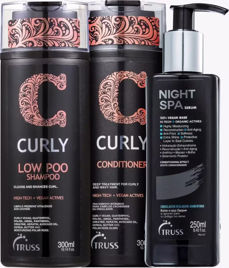 Kit Truss Curly - Shampoo Low-Poo 300ml + Condicionador 300ml + Leave-In Night Spa 250ml