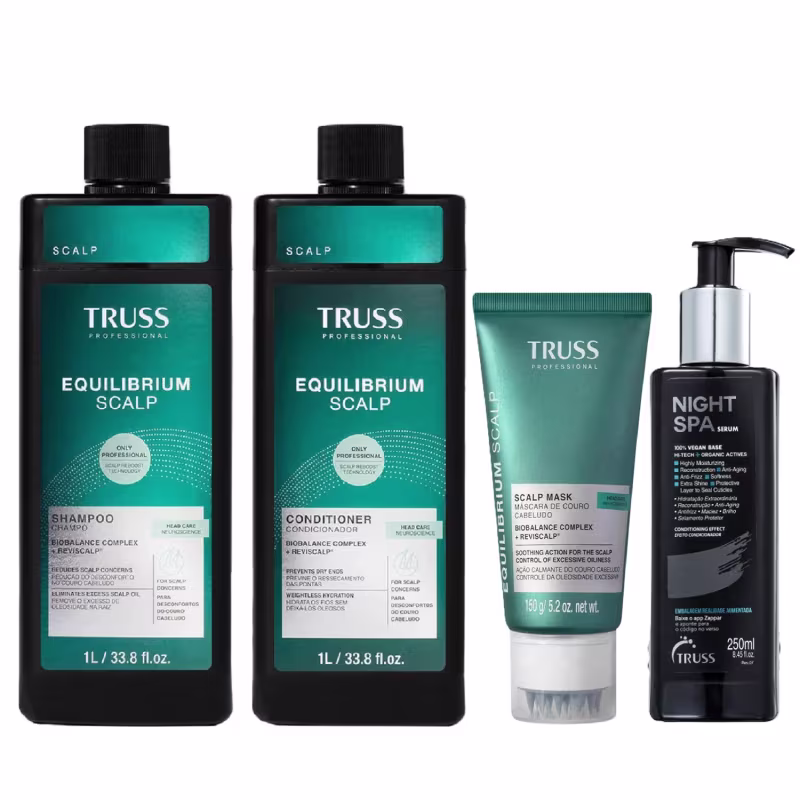 Kit Truss Equilibrium Scalp - Shampoo 1L + Condicionador 1L + Máscara 150g + Night SPA 250ml