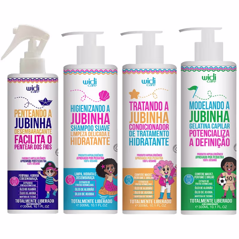 Kit Jubinha Widi Care Shampoo + Condicionador + Geleia Modeladora + Spray Desembaraçante Infantil