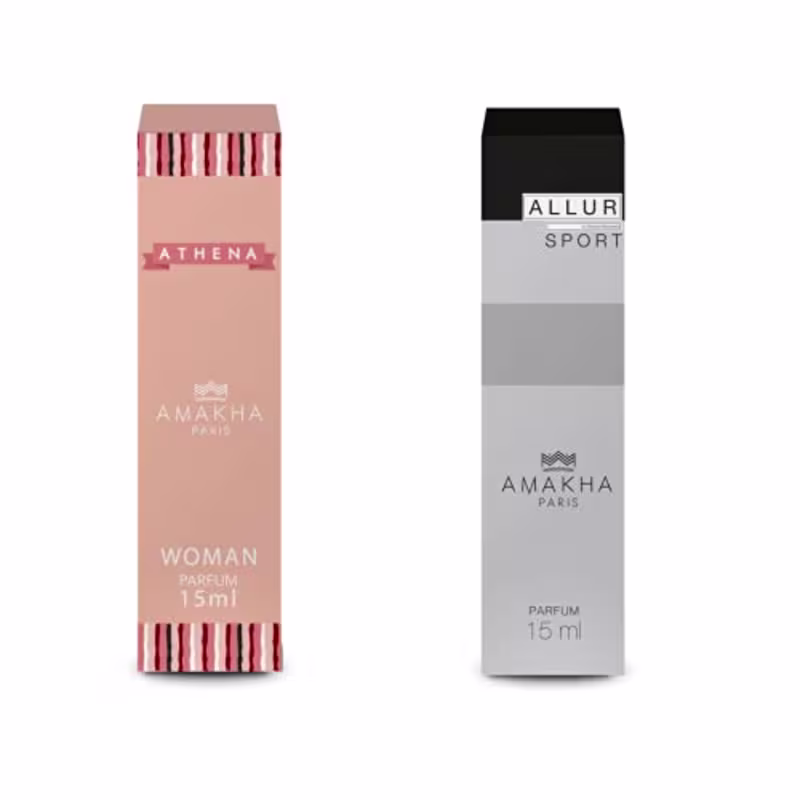 Perfume Athena 15ml Feminino e Allur Sport 15ml masculino - Amakha Paris