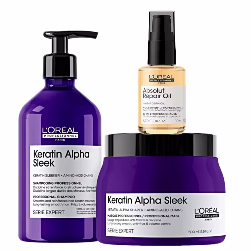 Trio L'Oréal Professionnel Keratin Alpha Sleek Salon + Absolut Oil P (3 Produtos)