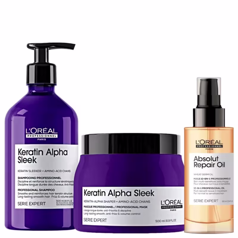 Trio L'Oréal Professionnel Keratin Alpha Sleek Absolut Oil Salon (3 Produtos)