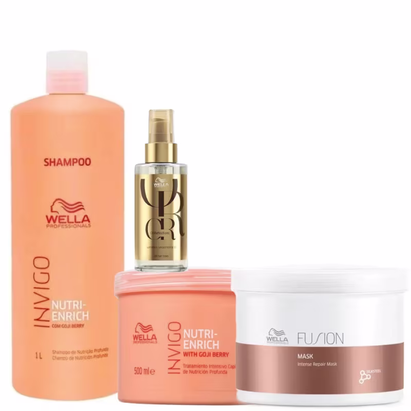 Kit Wella Cronograma Capilar Nutri-Enrich Fusion Salon + Oil Reflections (4 Produtos)