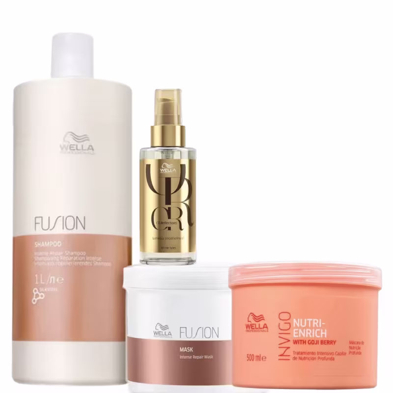 Kit Wella Cronograma Capilar Fusion Nutri-Enrich Salon + Oil Reflections (4 Produtos)