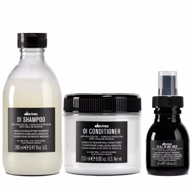 Kit Davines OI Shampoo 280ml + Condicionador 250ml + All In One Milk 50ml