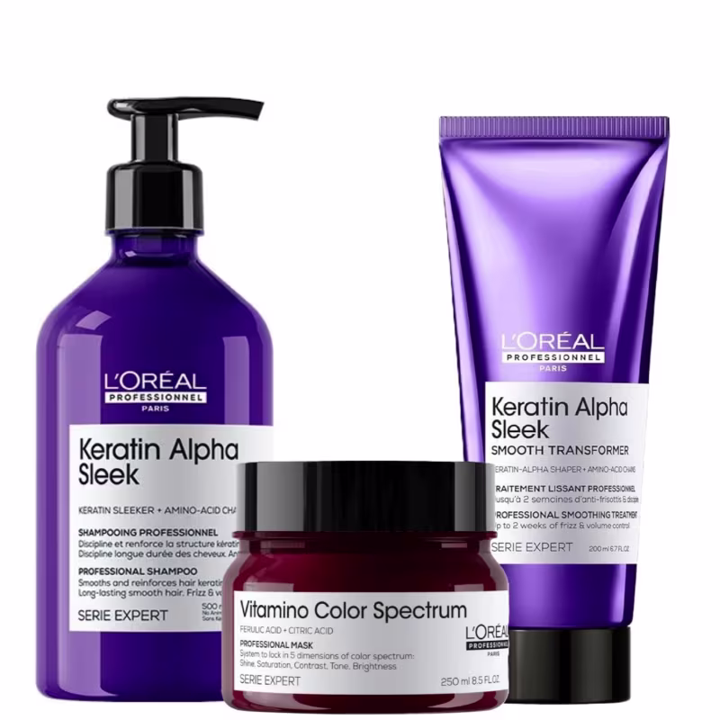 Trio L'Oréal Professionnel Keratin Alpha Sleek Spectrum Treatment Salon (3 Produtos)