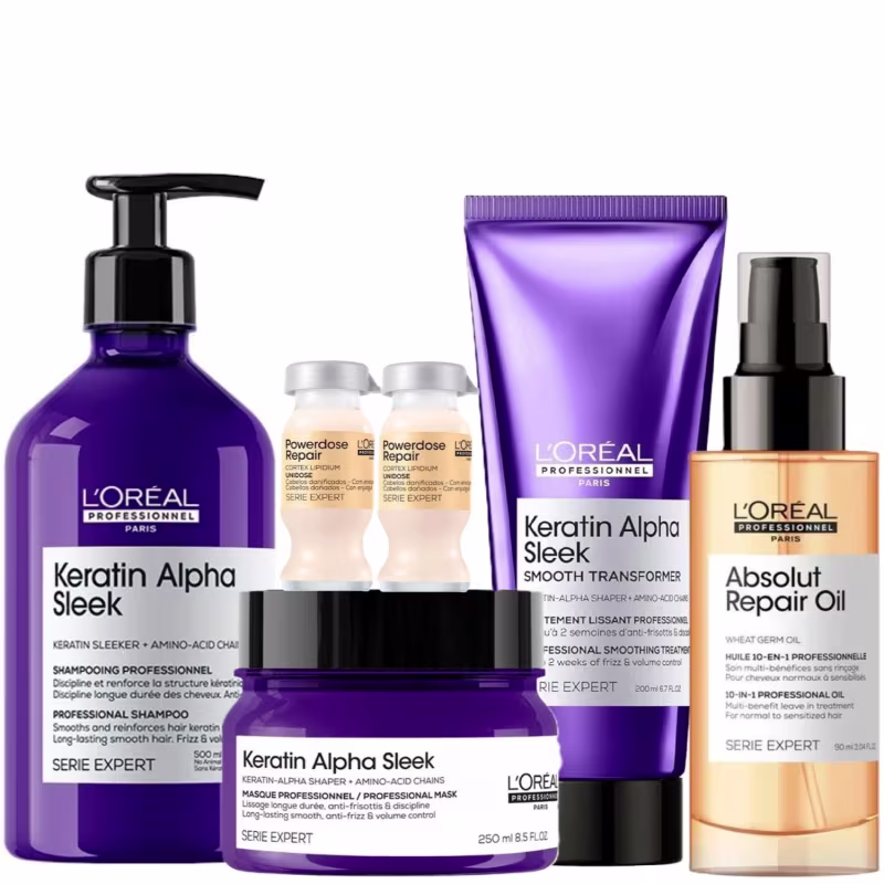 Kit L'Oréal Professionnel Keratin Alpha Sleek Intense Complete Treatment Salon (6 Itens)