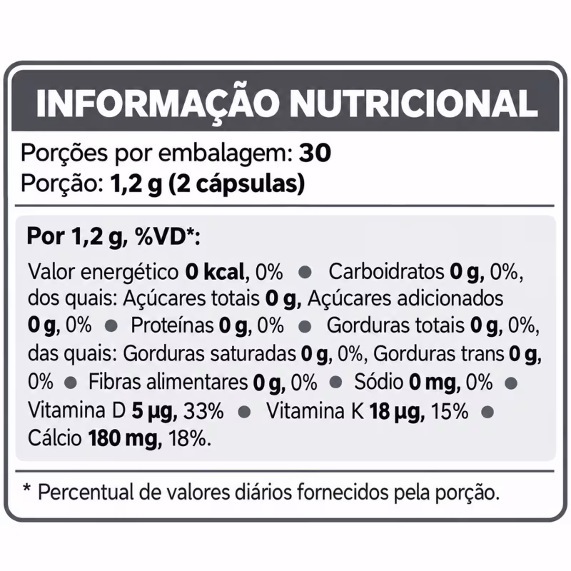 Cálcio + Vitamina D3 + K2 HND – Suplemento Alimentar 60 Cápsulas