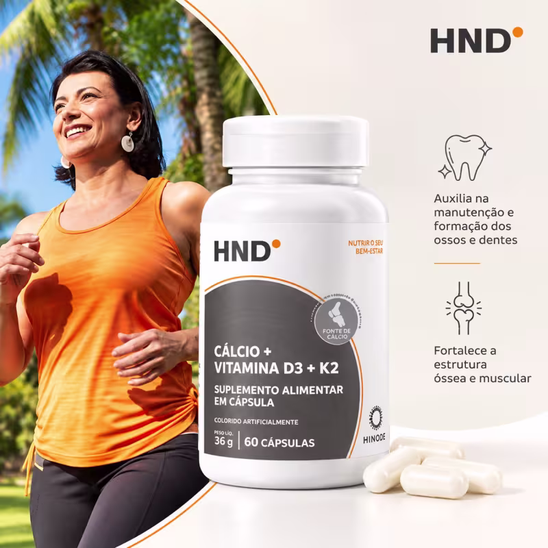 Cálcio + Vitamina D3 + K2 HND – Suplemento Alimentar 60 Cápsulas