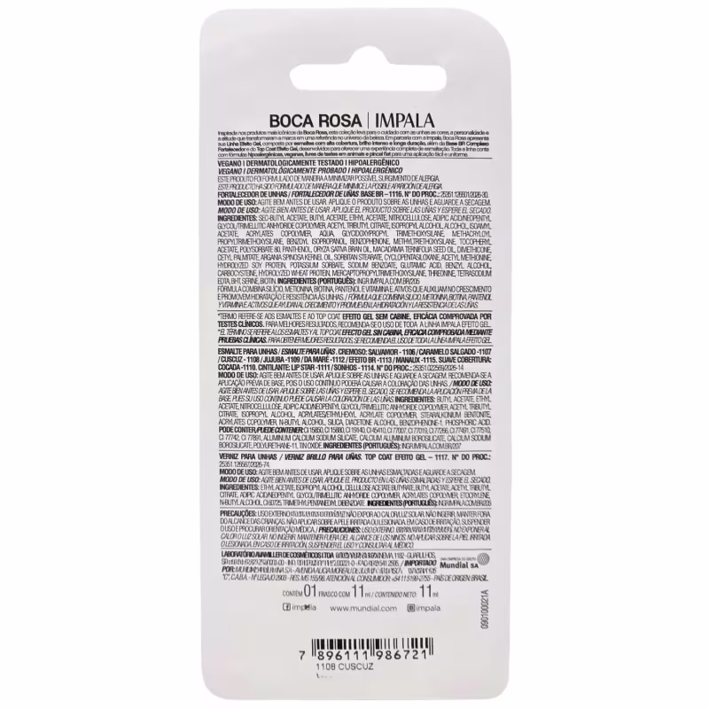 Impala Boca Rosa Esmalte Cremoso Efeito Gel Cuscuz Blister 11ml