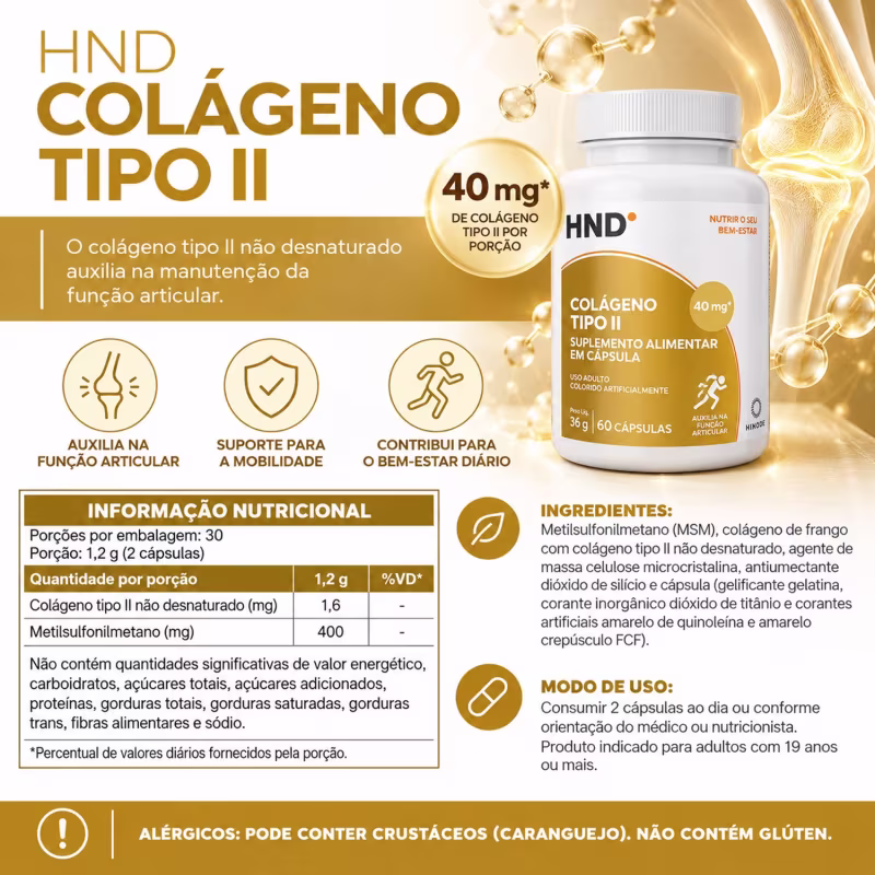 Colágeno Tipo II HND – Suplemento Alimentar 60 Cápsulas