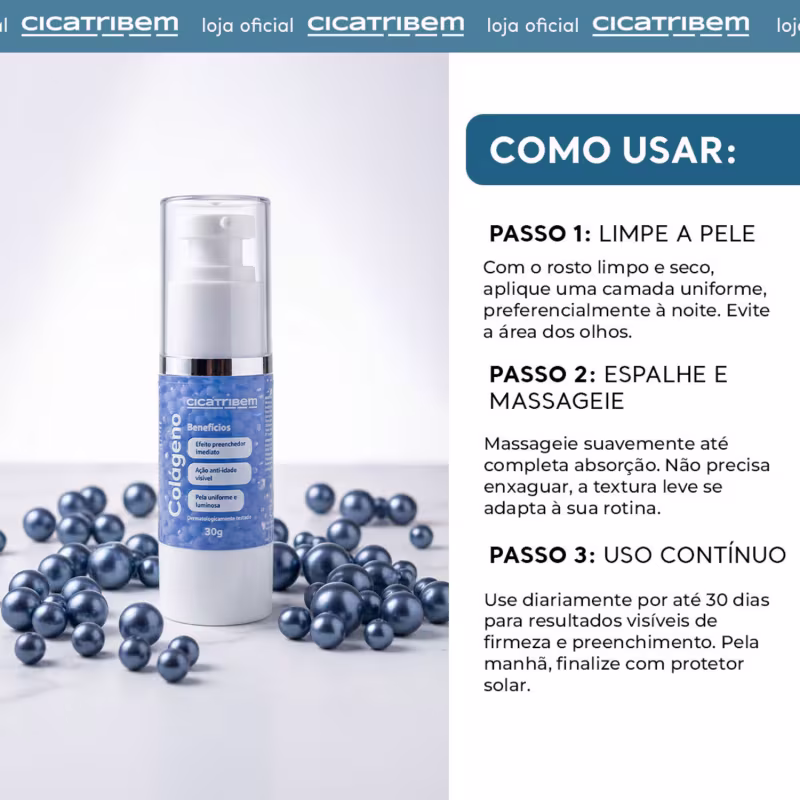 Pérolas de Colágeno Cicatribem - Sérum Facial Nanoencapsulado Preenchedor e Anti-idade