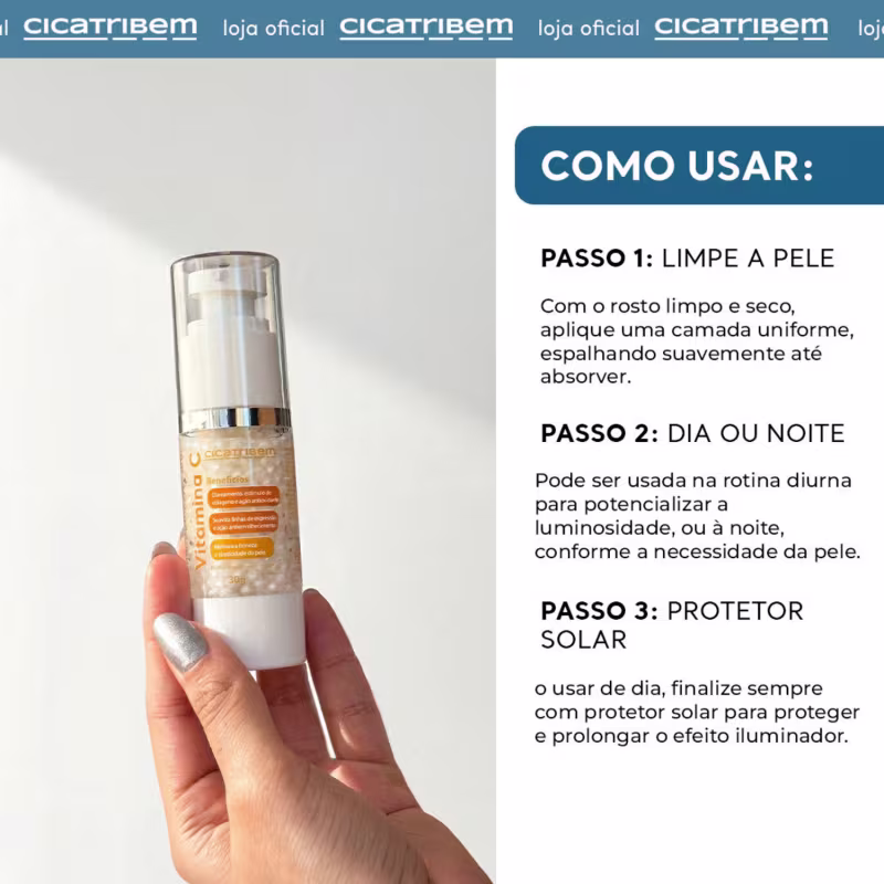 Pérolas de Vitamina C Cicatribem - Sérum Facial Nanoencapsulado Iluminador, Antioxidante, Uniformizador e Revitalizante