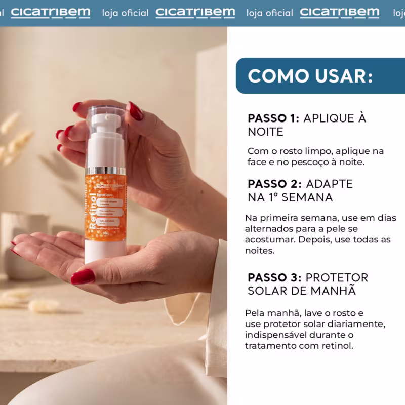 Pérolas de Retinol Cicatribem - Sérum Facial Nanoencapsulado Anti-idade, Renovador, Firmador e Suavizador de Linhas