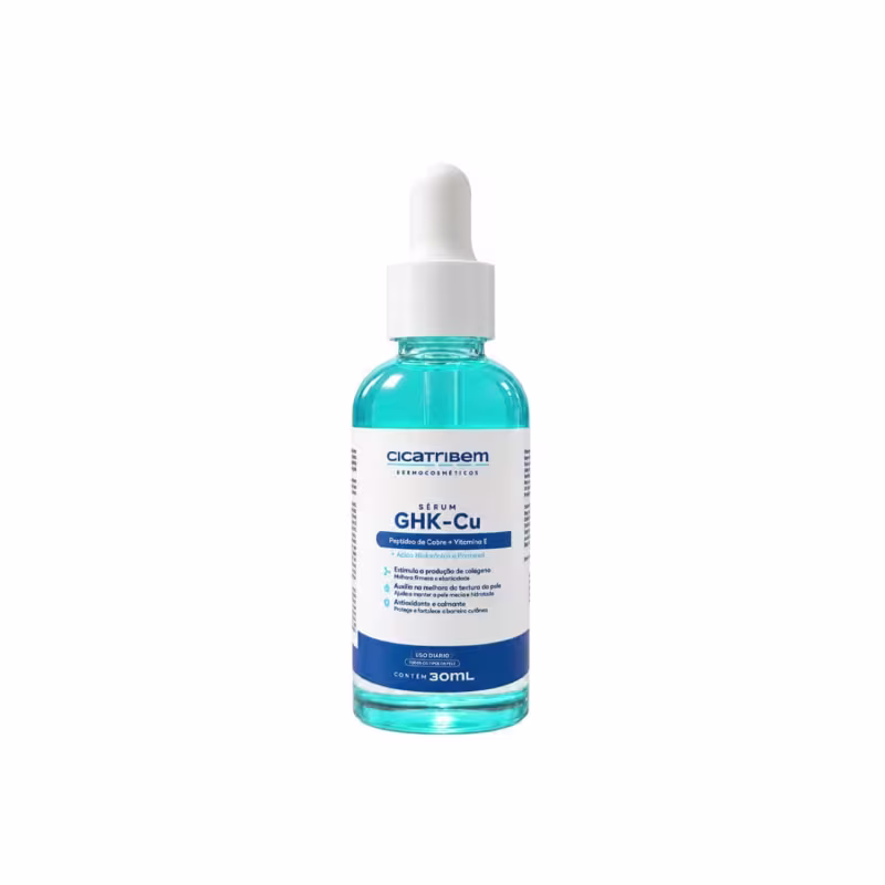 Sérum Facial GHK-Cu 30ml Cicatribem com Peptídeo de Cobre, Ácido Hialurônico, Pantenol e Vitamina E - Firmeza, Densidade e Hidratação