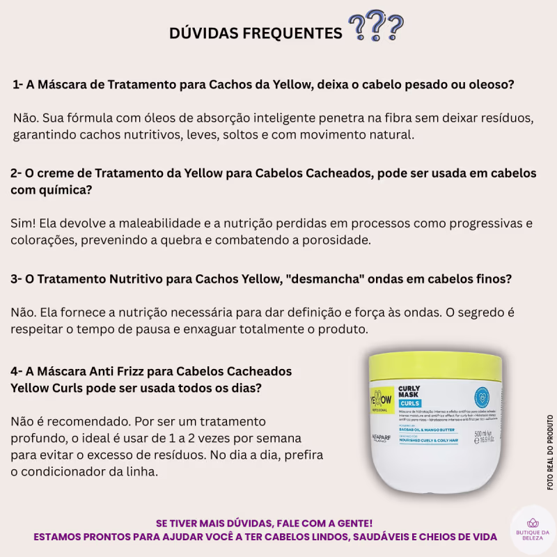 Máscara Yellow Curls Anti Frizz Para Cabelos Cacheados 500g