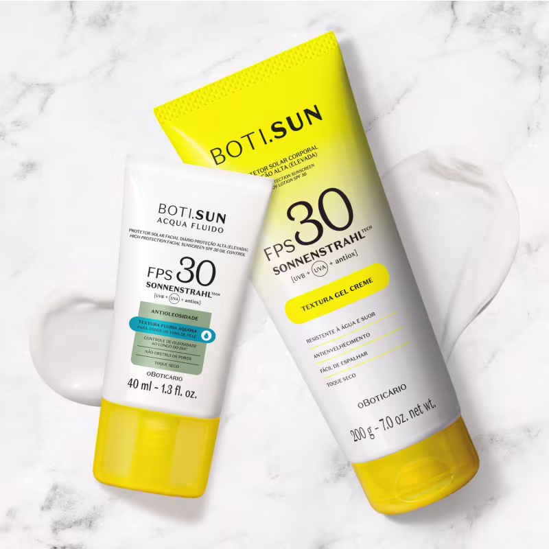 Combo Boti.Sun: Protetor Solar Gel Creme FPS 30 200g + Protetor Solar Facial Antioleosidade FPS 30 40ml