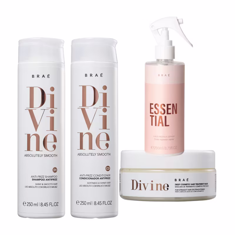 Kit Braé Divine Home + Fluído Reparador Essential Leave-in 260ml (4 Produtos)