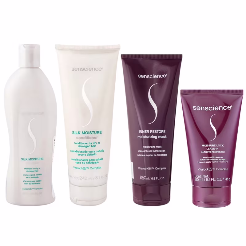Kit Senscience Silk Moisture Shampoo 280ml + Condicionador 240ml + Inner Restore Deep 200ml + Moisture Lock 150ml